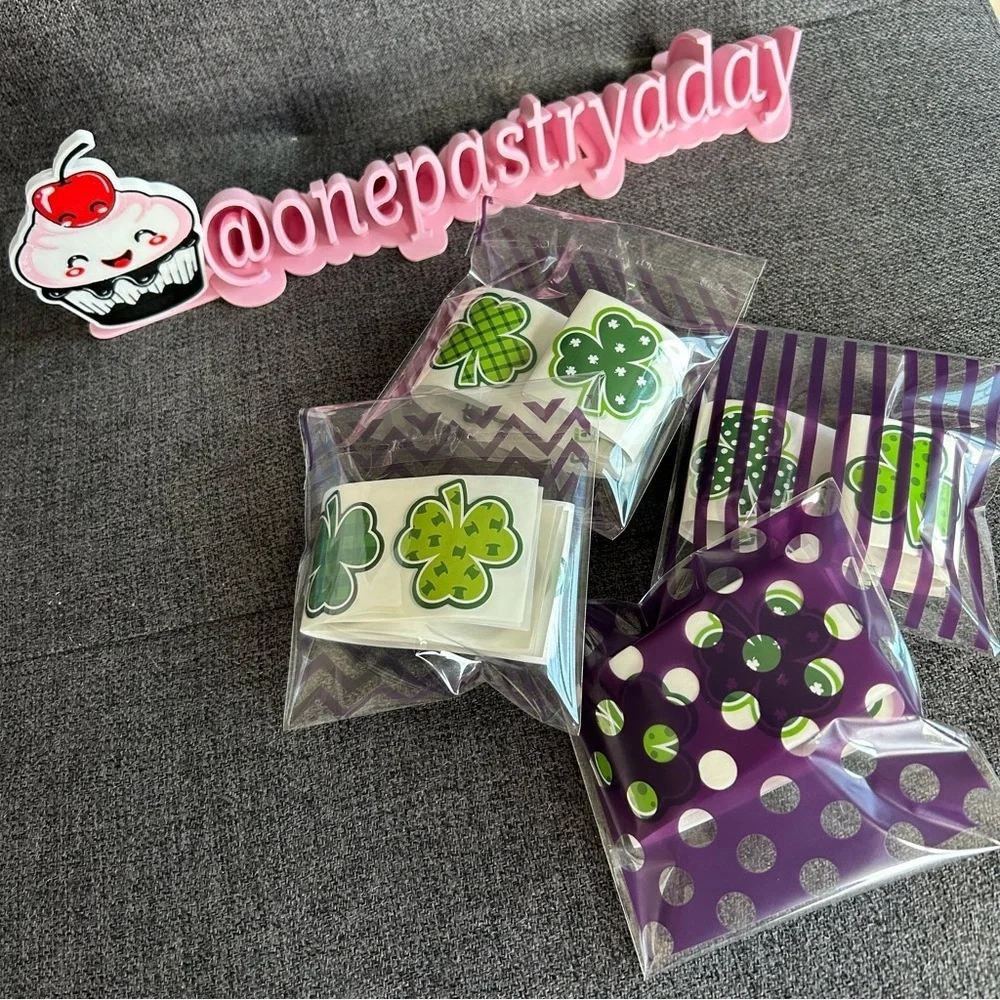 50 Count - Festive Shamrock, Clover Stickers, Variety, Green, White, 1.5 inches